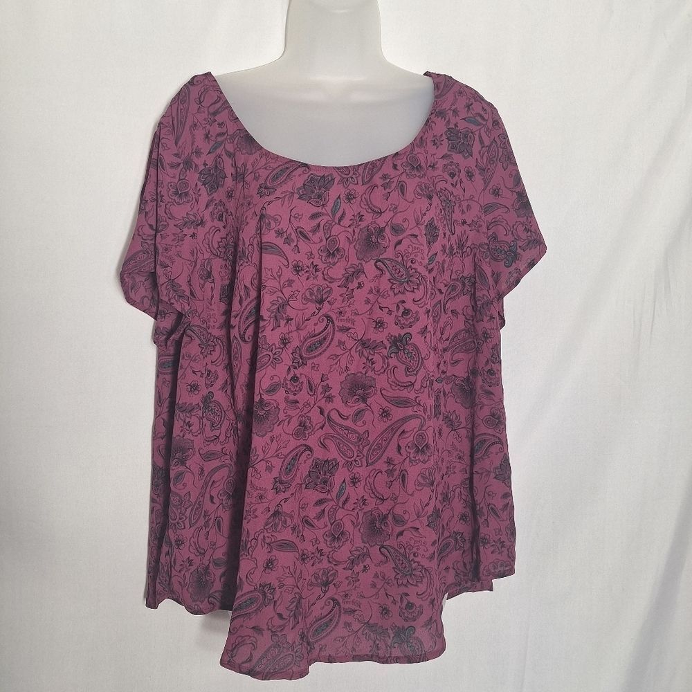 Torrid Purple Floral Paisley Short Sleeve Blouse Cut Outs 1X Women